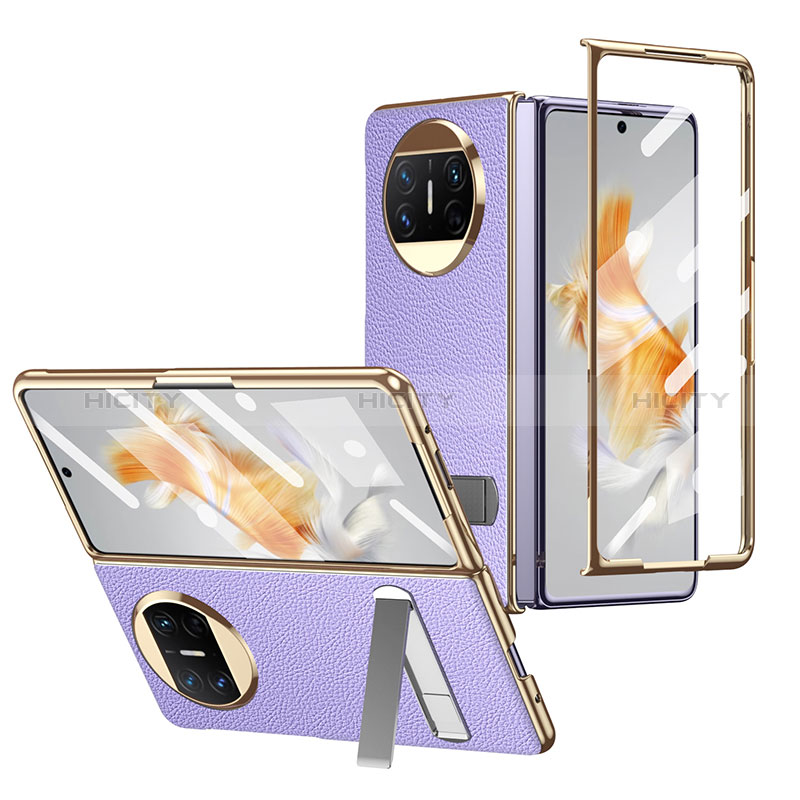 Luxus Leder Hülle Handyhülle und Kunststoff Schutzhülle Hartschalen Tasche ZL2 für Huawei Mate X3 Violett