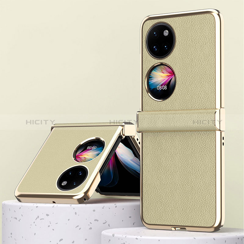 Luxus Leder Hülle Handyhülle und Kunststoff Schutzhülle Hartschalen Tasche ZL2 für Huawei P50 Pocket Gold