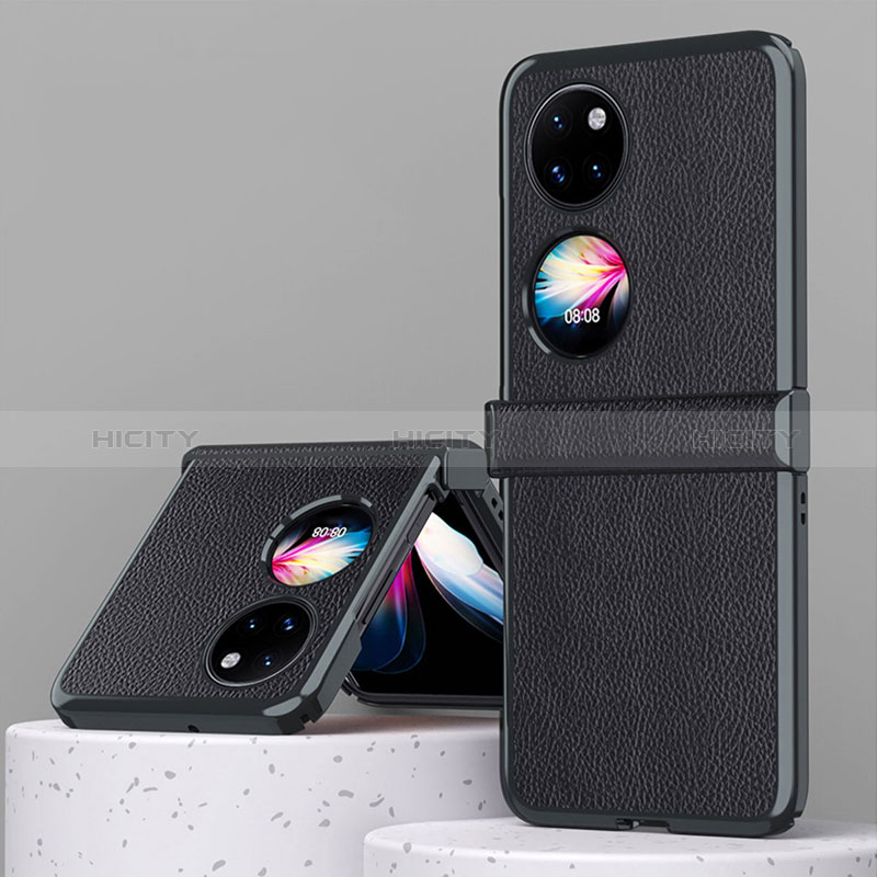 Luxus Leder Hülle Handyhülle und Kunststoff Schutzhülle Hartschalen Tasche ZL2 für Huawei P50 Pocket Schwarz