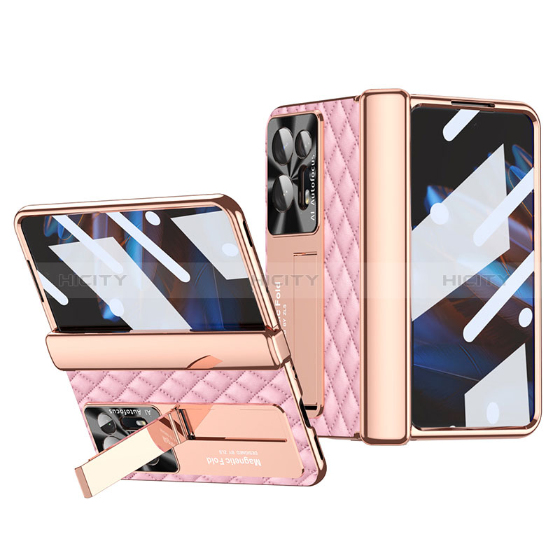 Luxus Leder Hülle Handyhülle und Kunststoff Schutzhülle Hartschalen Tasche ZL2 für Oppo Find N2 5G Rosegold Plus