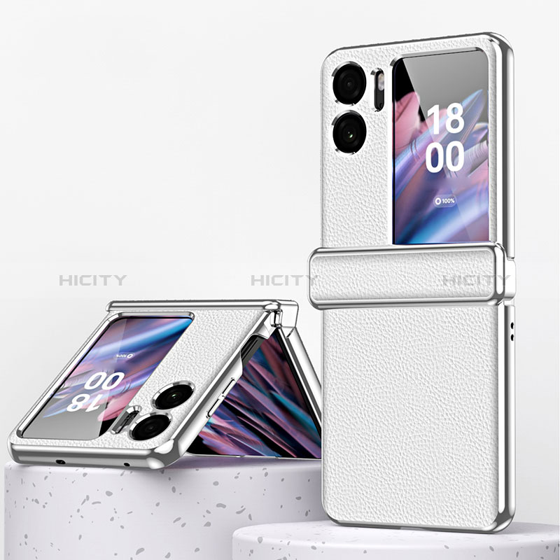 Luxus Leder Hülle Handyhülle und Kunststoff Schutzhülle Hartschalen Tasche ZL2 für Oppo Find N2 Flip 5G Silber Plus