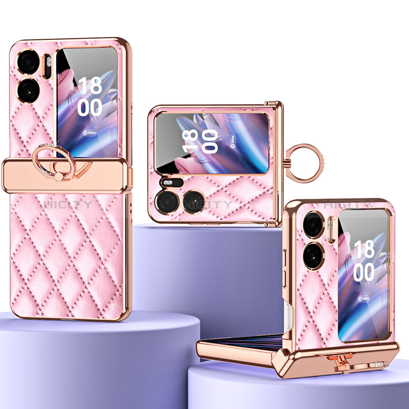 Luxus Leder Hülle Handyhülle und Kunststoff Schutzhülle Hartschalen Tasche ZL3 für Oppo Find N2 Flip 5G Rosegold