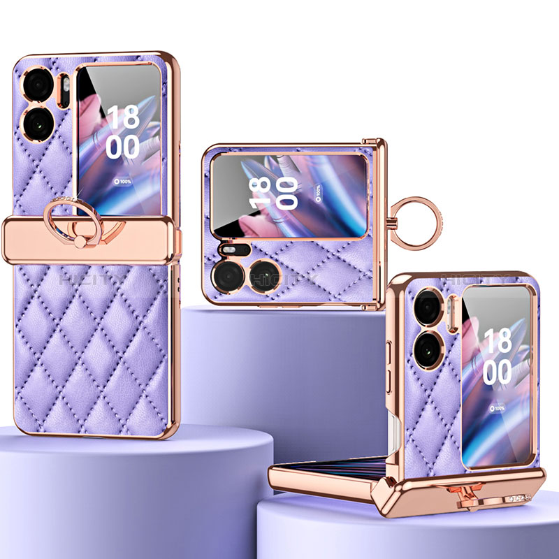 Luxus Leder Hülle Handyhülle und Kunststoff Schutzhülle Hartschalen Tasche ZL3 für Oppo Find N2 Flip 5G Violett