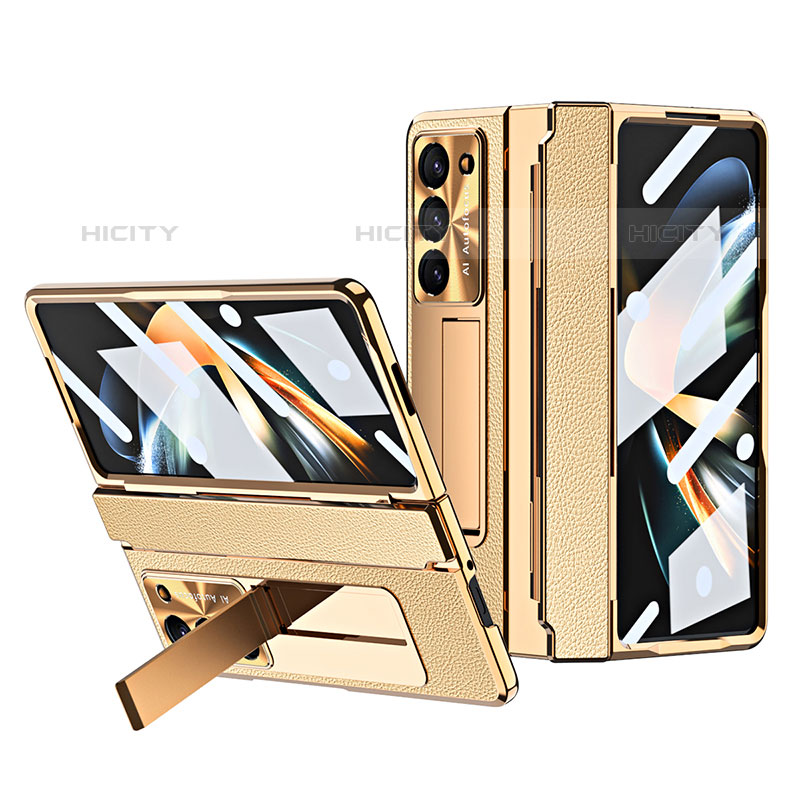 Luxus Leder Hülle Handyhülle und Kunststoff Schutzhülle Hartschalen Tasche ZL3 für Samsung Galaxy Z Fold5 5G Gold