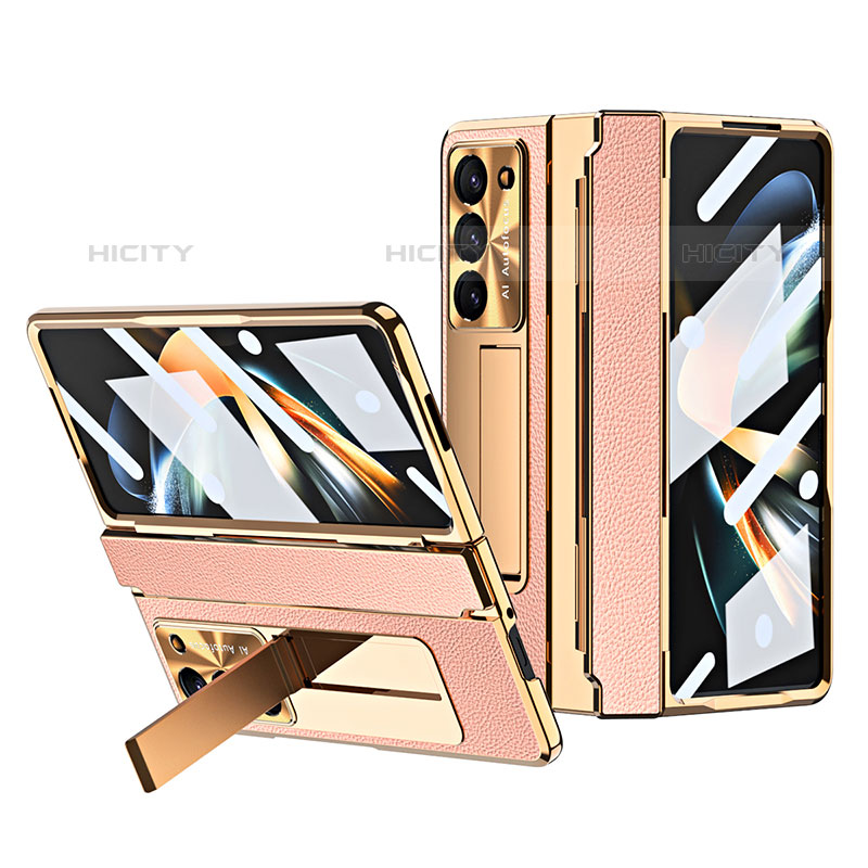 Luxus Leder Hülle Handyhülle und Kunststoff Schutzhülle Hartschalen Tasche ZL3 für Samsung Galaxy Z Fold5 5G Rosegold