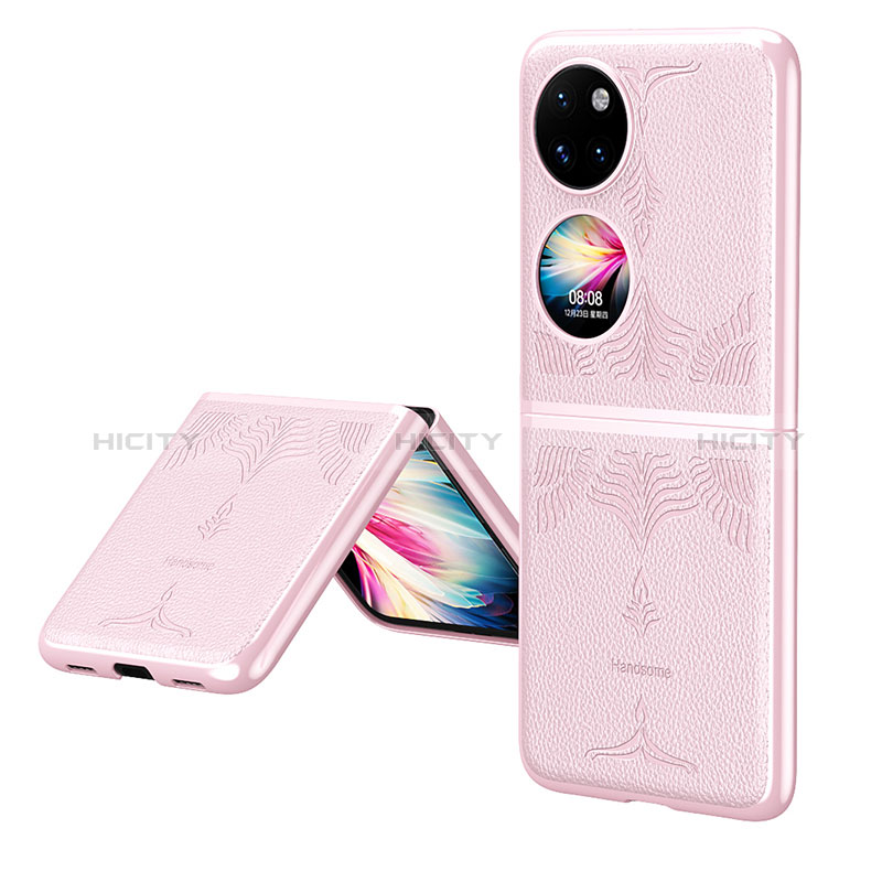 Luxus Leder Hülle Handyhülle und Kunststoff Schutzhülle Hartschalen Tasche ZL4 für Huawei P50 Pocket Rosegold