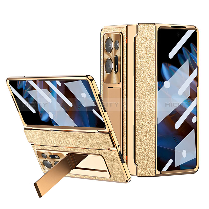 Luxus Leder Hülle Handyhülle und Kunststoff Schutzhülle Hartschalen Tasche ZL4 für Oppo Find N2 5G Gold