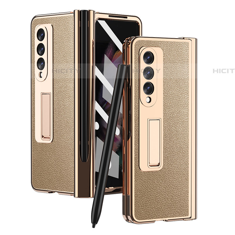 Luxus Leder Hülle Handyhülle und Kunststoff Schutzhülle Hartschalen Tasche ZL4 für Samsung Galaxy Z Fold4 5G Gold