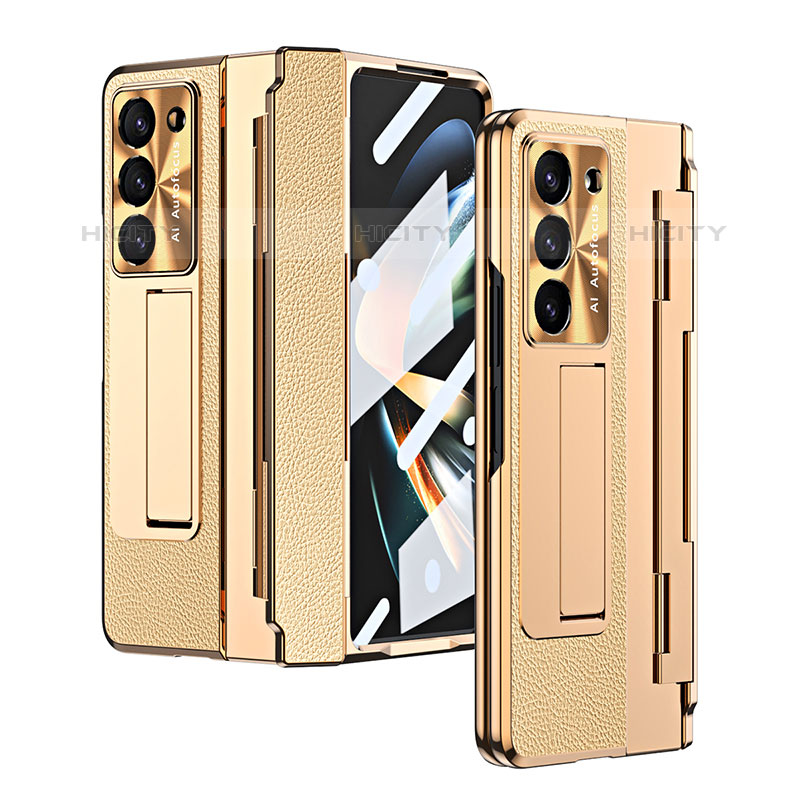 Luxus Leder Hülle Handyhülle und Kunststoff Schutzhülle Hartschalen Tasche ZL5 für Samsung Galaxy Z Fold5 5G Gold