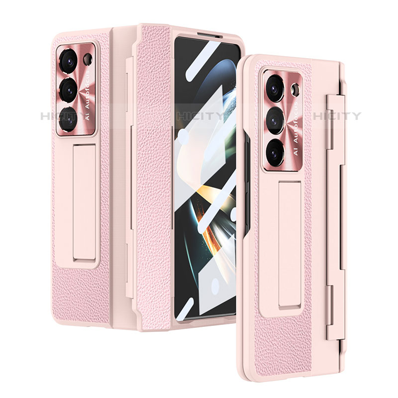 Luxus Leder Hülle Handyhülle und Kunststoff Schutzhülle Hartschalen Tasche ZL5 für Samsung Galaxy Z Fold5 5G Rosa Plus