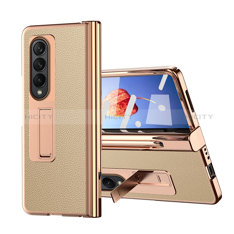 Luxus Leder Hülle Handyhülle und Kunststoff Schutzhülle Hartschalen Tasche ZL6 für Samsung Galaxy Z Fold3 5G Gold