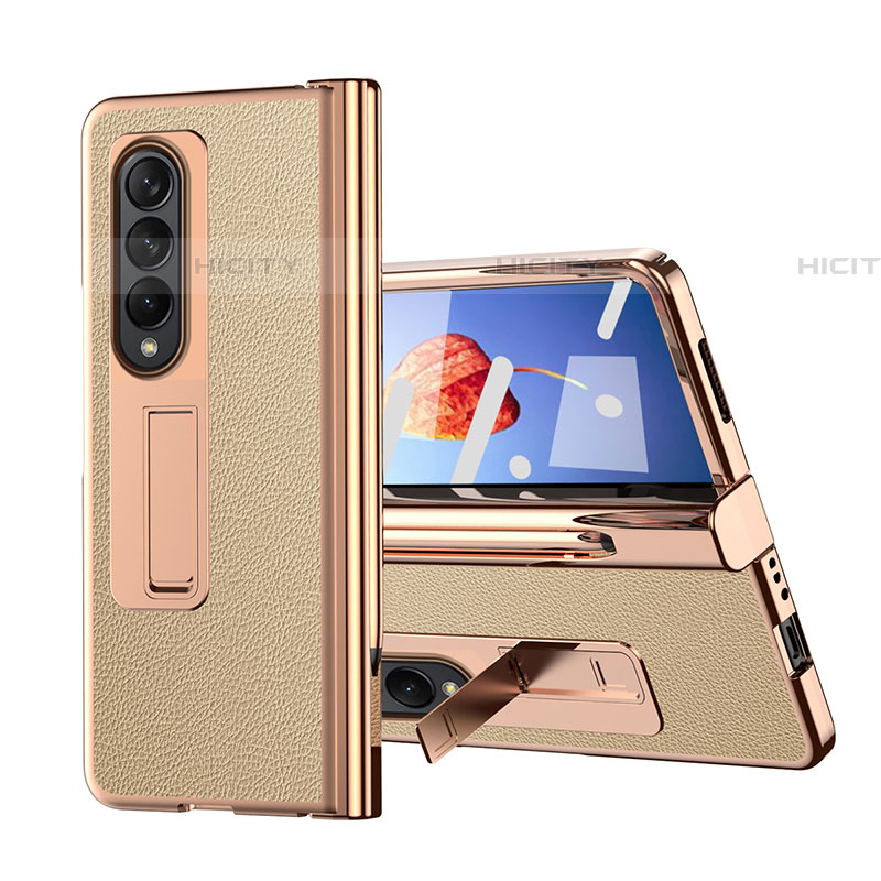 Luxus Leder Hülle Handyhülle und Kunststoff Schutzhülle Hartschalen Tasche ZL6 für Samsung Galaxy Z Fold4 5G Gold