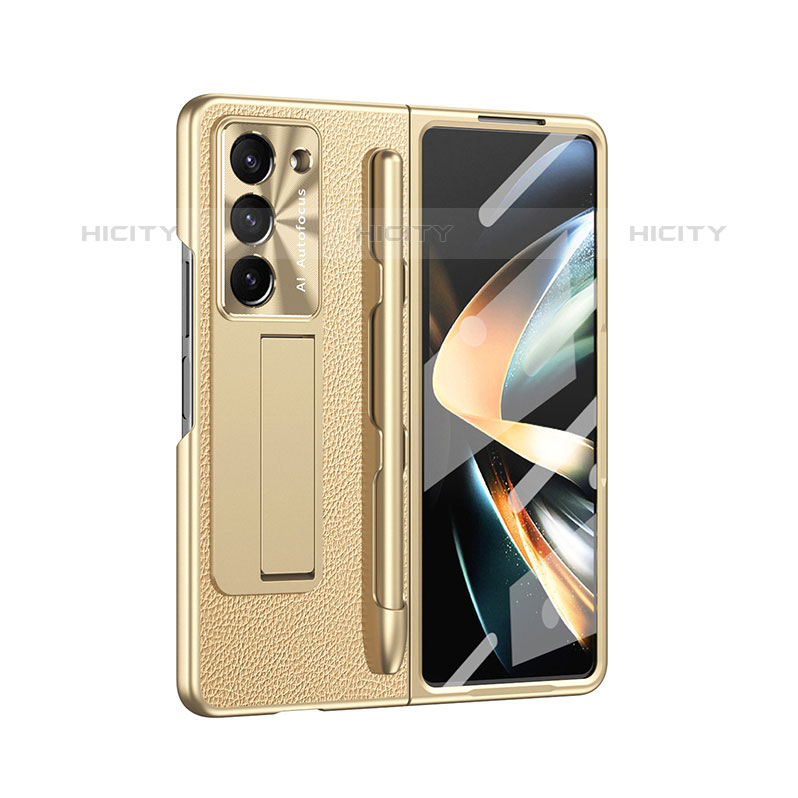 Luxus Leder Hülle Handyhülle und Kunststoff Schutzhülle Hartschalen Tasche ZL6 für Samsung Galaxy Z Fold5 5G Gold