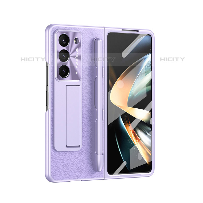 Luxus Leder Hülle Handyhülle und Kunststoff Schutzhülle Hartschalen Tasche ZL6 für Samsung Galaxy Z Fold5 5G Violett Plus