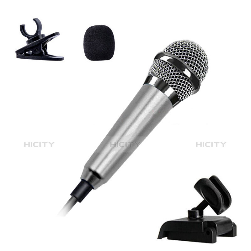 Mini-Stereo-Mikrofon Mic 3.5 mm Klinkenbuchse Mit Stand Silber groß