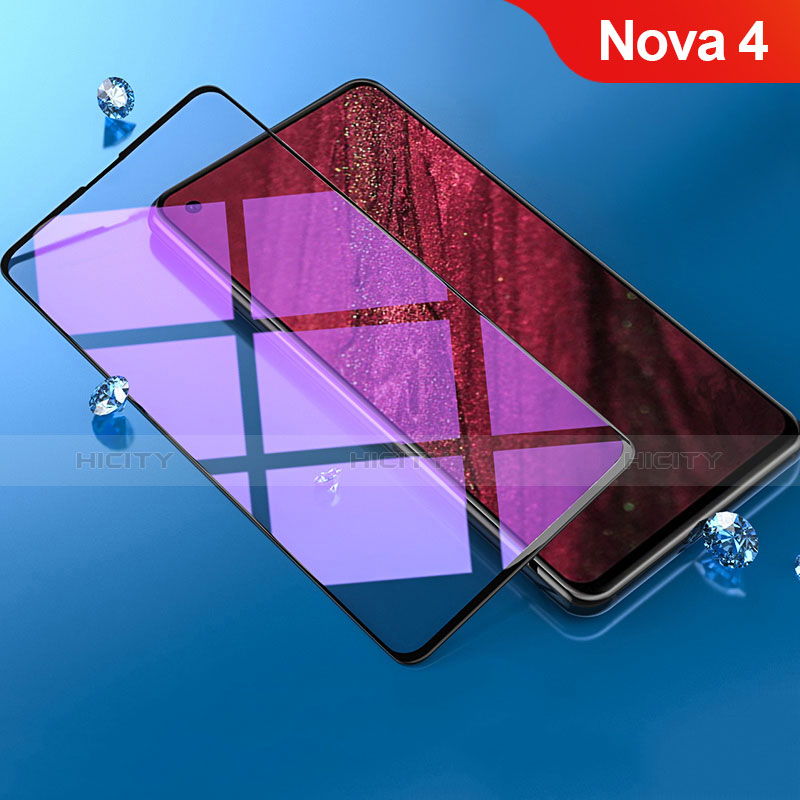 Schutzfolie Full Coverage Displayschutzfolie Panzerfolie Gehärtetes Glas Glasfolie Anti Blue Ray Skins zum Aufkleben Panzerglas F02 für Huawei Nova 4 Schwarz