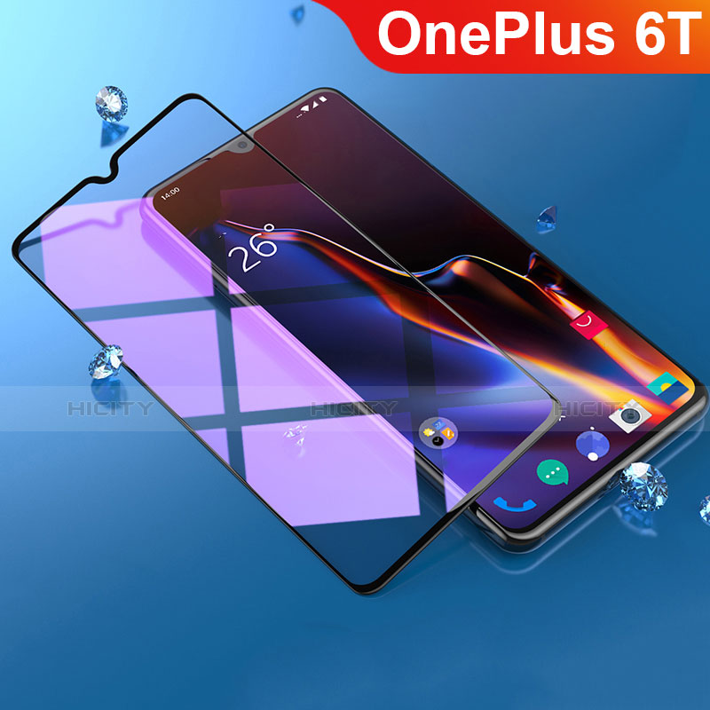 Schutzfolie Full Coverage Displayschutzfolie Panzerfolie Gehärtetes Glas Glasfolie Anti Blue Ray Skins zum Aufkleben Panzerglas F02 für OnePlus 6T Schwarz