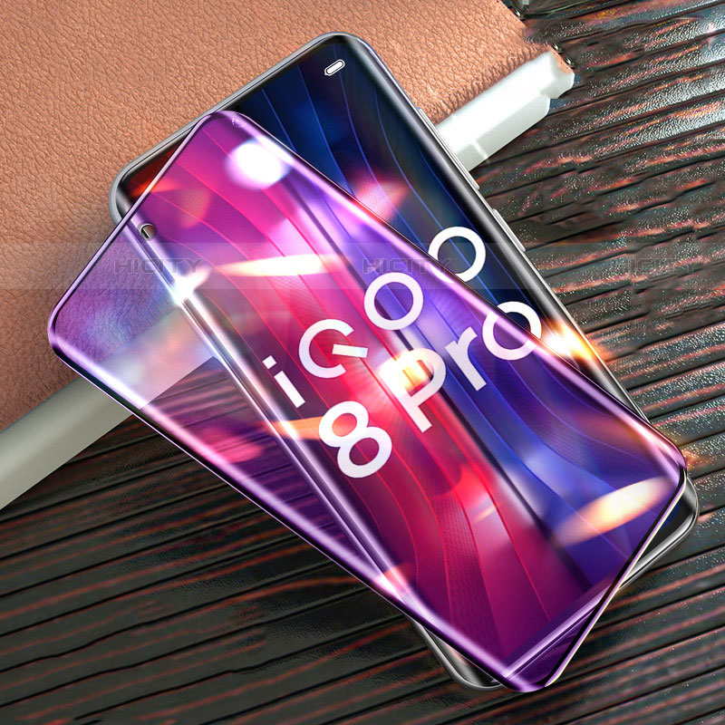 Schutzfolie Full Coverage Displayschutzfolie Panzerfolie Gehärtetes Glas Glasfolie Anti Blue Ray Skins zum Aufkleben Panzerglas F02 für Vivo iQOO 8 Pro 5G Schwarz