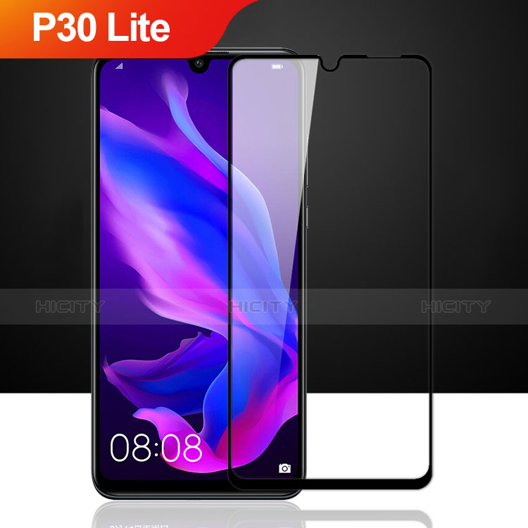 Schutzfolie Full Coverage Displayschutzfolie Panzerfolie Gehärtetes Glas Glasfolie Skins zum Aufkleben Panzerglas F02 für Huawei P30 Lite Schwarz