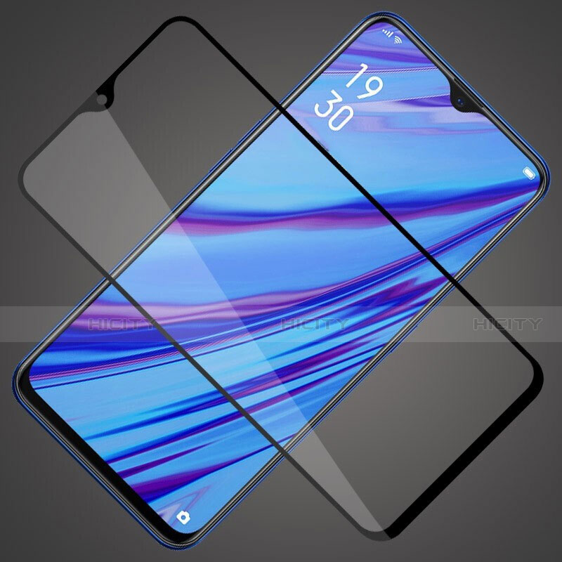 Schutzfolie Full Coverage Displayschutzfolie Panzerfolie Gehärtetes Glas Glasfolie Skins zum Aufkleben Panzerglas F02 für Oppo A9 Schwarz groß