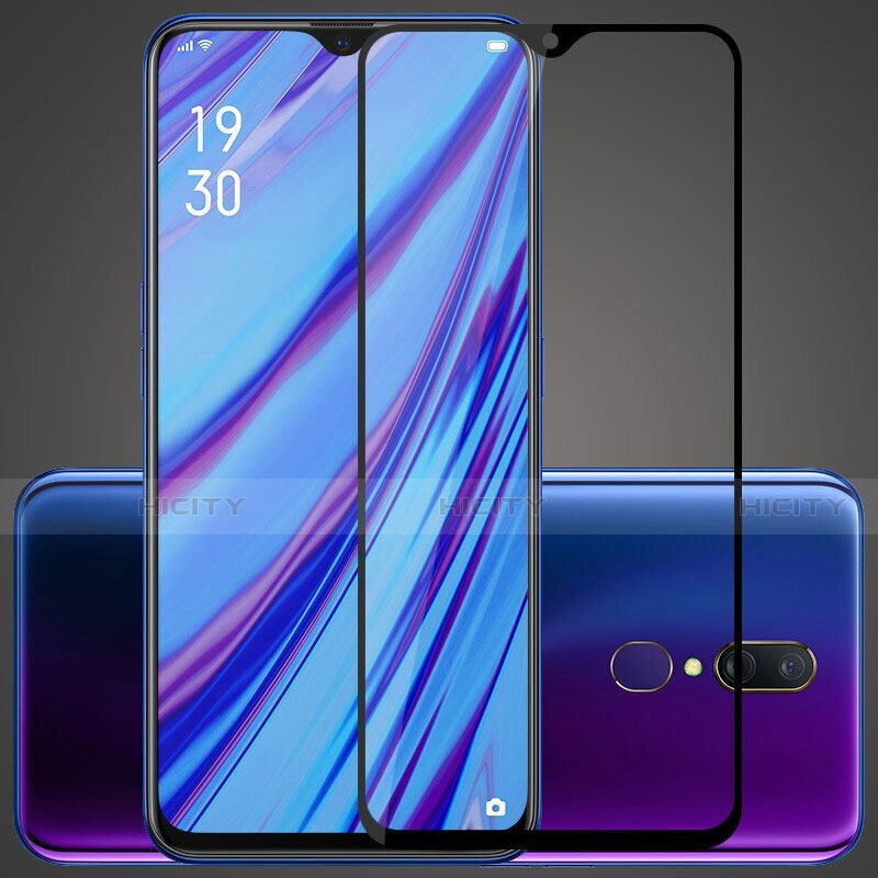 Schutzfolie Full Coverage Displayschutzfolie Panzerfolie Gehärtetes Glas Glasfolie Skins zum Aufkleben Panzerglas F02 für Oppo A9 Schwarz groß