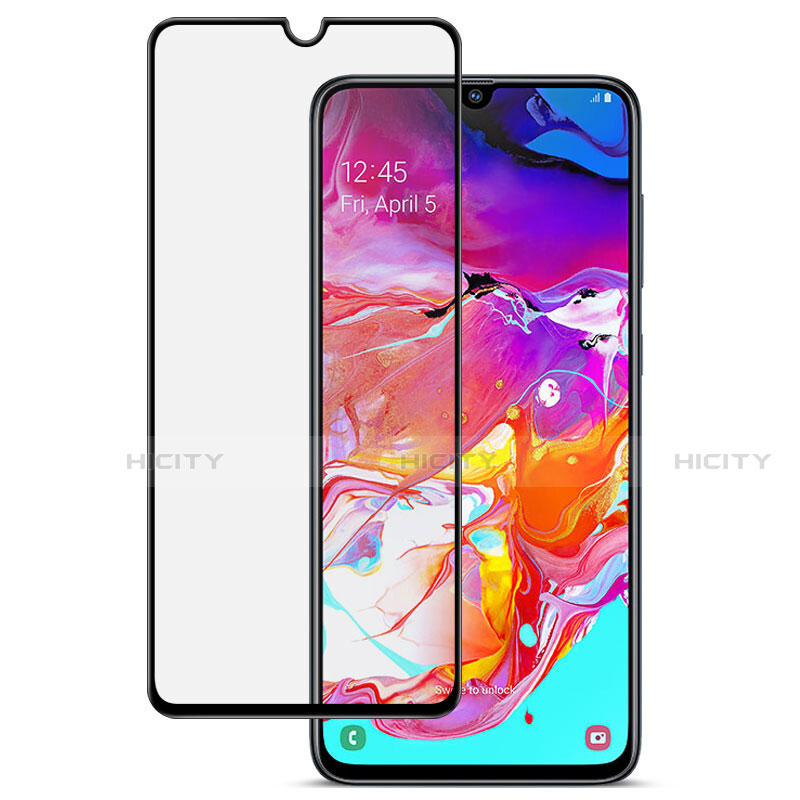 Schutzfolie Full Coverage Displayschutzfolie Panzerfolie Gehärtetes Glas Glasfolie Skins zum Aufkleben Panzerglas F02 für Samsung Galaxy A70 Schwarz