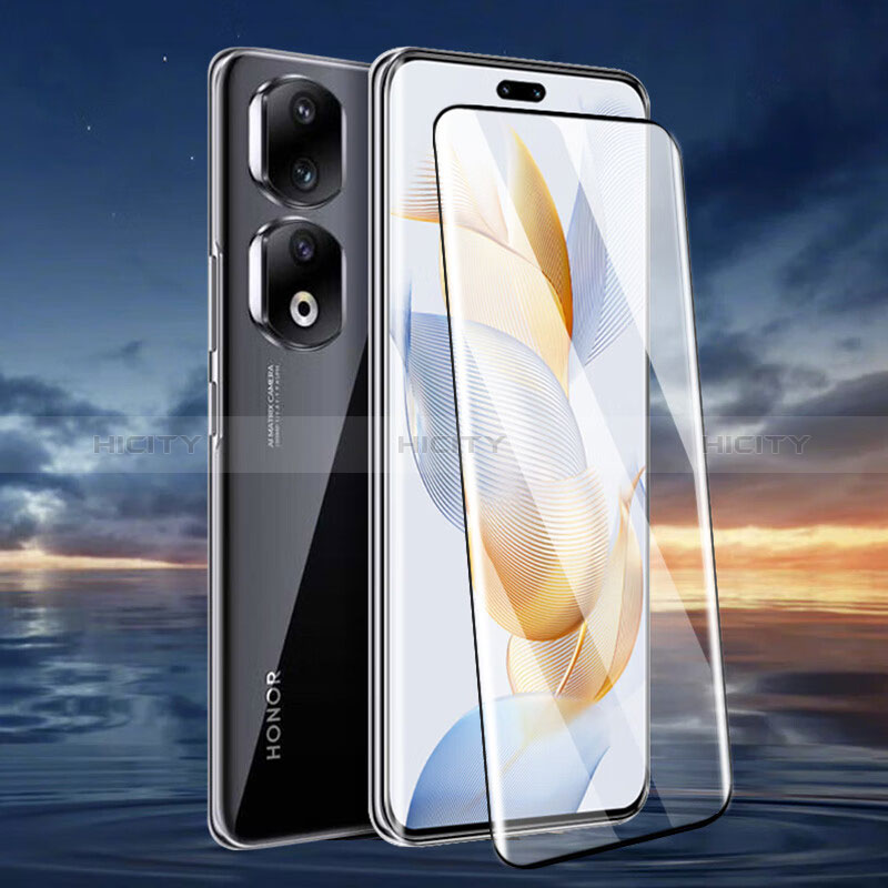 Schutzfolie Full Coverage Displayschutzfolie Panzerfolie Gehärtetes Glas Glasfolie Skins zum Aufkleben Panzerglas F03 für Huawei Honor 90 Pro 5G Schwarz