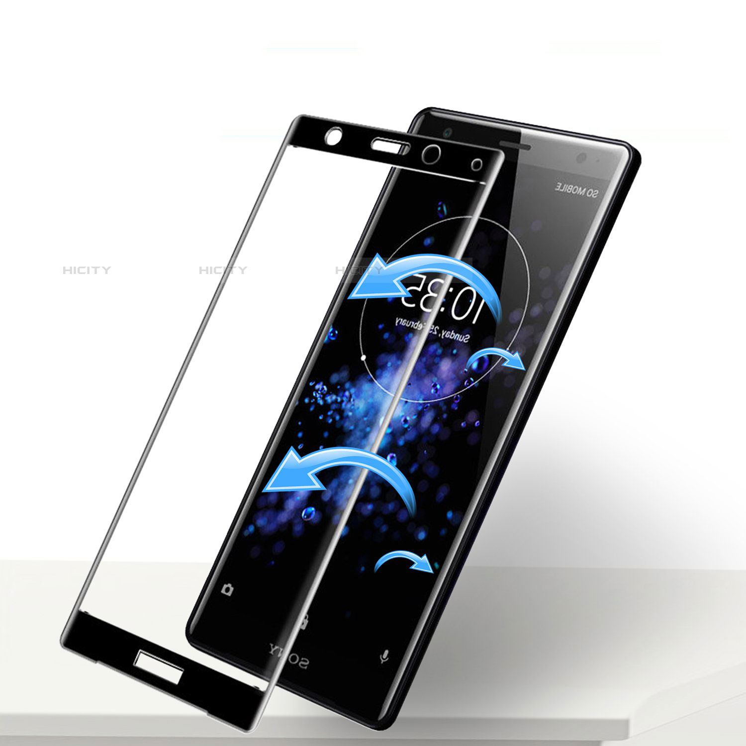 Schutzfolie Full Coverage Displayschutzfolie Panzerfolie Gehärtetes Glas Glasfolie Skins zum Aufkleben Panzerglas F03 für Sony Xperia XZ2 Compact Schwarz