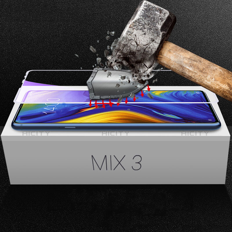 Schutzfolie Full Coverage Displayschutzfolie Panzerfolie Gehärtetes Glas Glasfolie Skins zum Aufkleben Panzerglas F06 für Xiaomi Mi Mix 3 Weiß