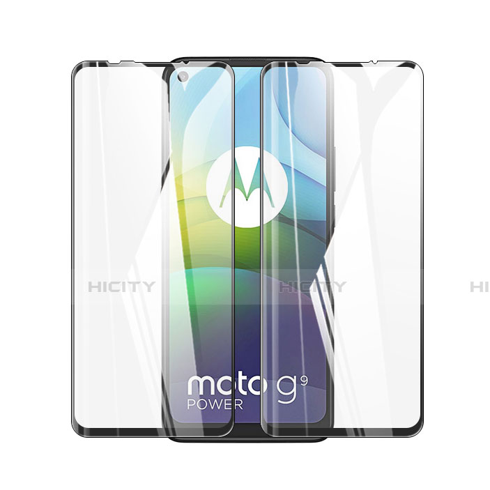 Schutzfolie Full Coverage Displayschutzfolie Panzerfolie Gehärtetes Glas Glasfolie Skins zum Aufkleben Panzerglas für Motorola Moto G9 Power Schwarz