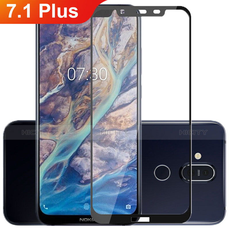 Schutzfolie Full Coverage Displayschutzfolie Panzerfolie Gehärtetes Glas Glasfolie Skins zum Aufkleben Panzerglas für Nokia 7.1 Plus Schwarz