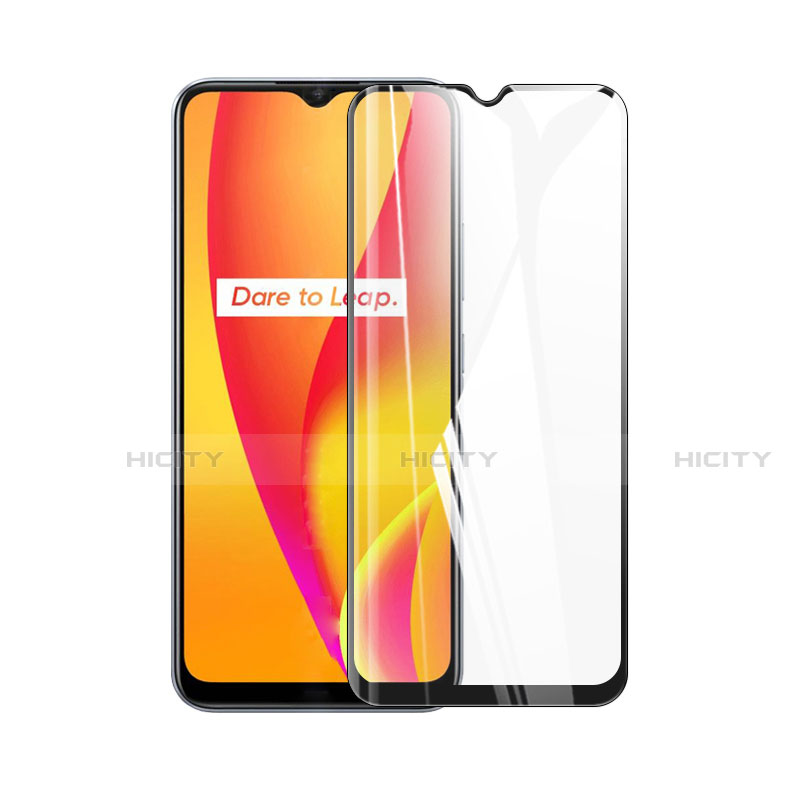 Schutzfolie Full Coverage Displayschutzfolie Panzerfolie Gehärtetes Glas Glasfolie Skins zum Aufkleben Panzerglas für Realme C15 Schwarz