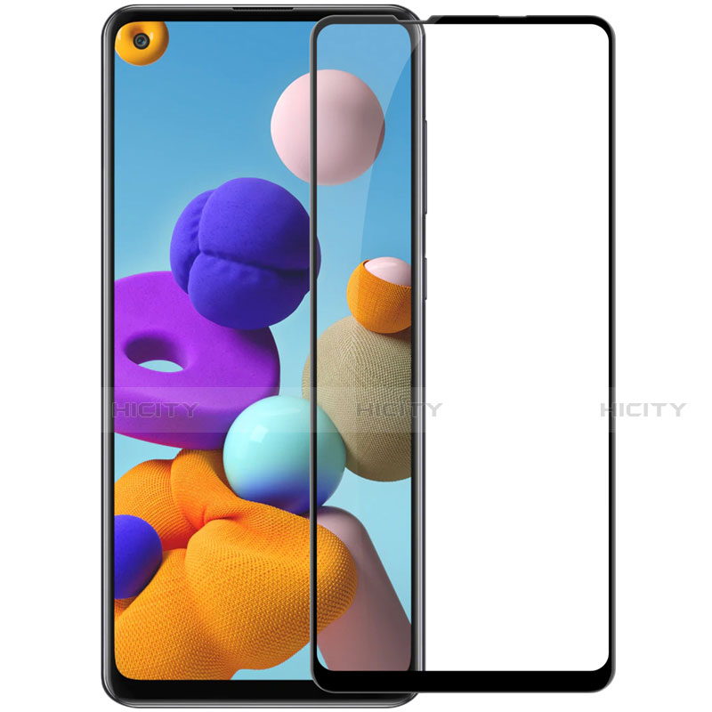 Schutzfolie Full Coverage Displayschutzfolie Panzerfolie Gehärtetes Glas Glasfolie Skins zum Aufkleben Panzerglas für Samsung Galaxy A21s Schwarz