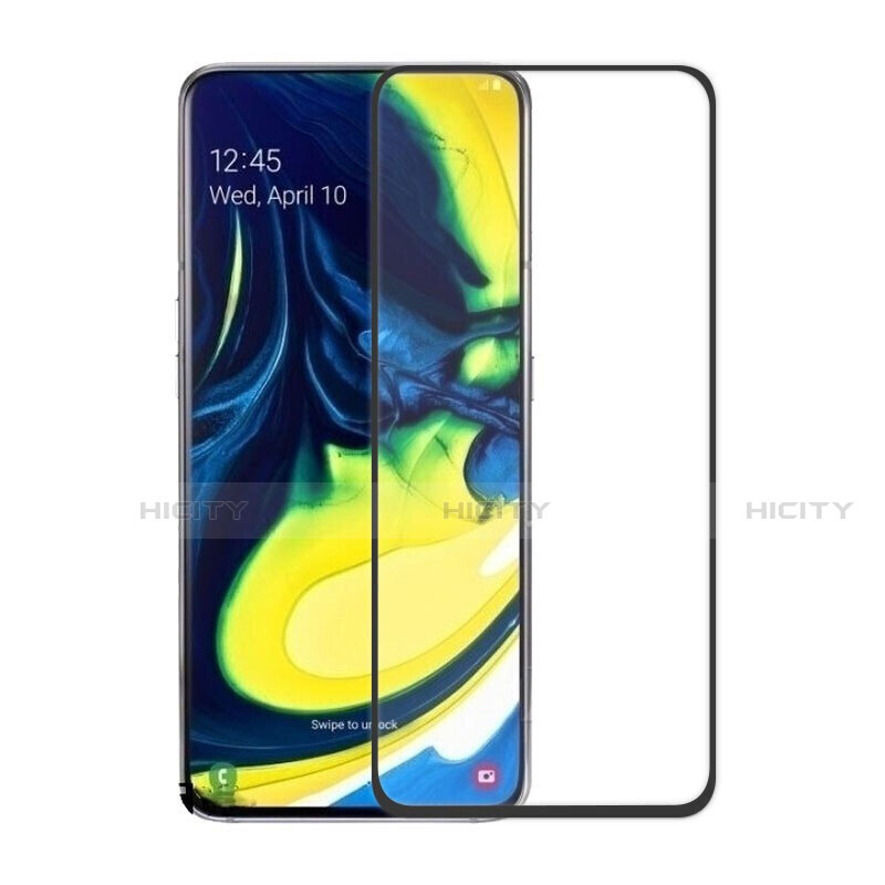 Schutzfolie Full Coverage Displayschutzfolie Panzerfolie Gehärtetes Glas Glasfolie Skins zum Aufkleben Panzerglas für Samsung Galaxy A80 Schwarz