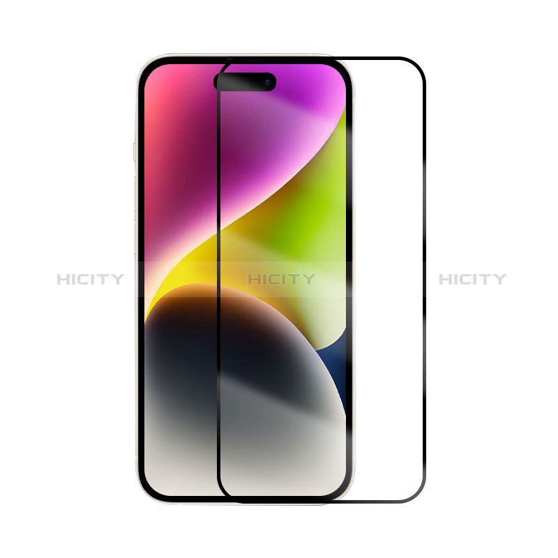 Schutzfolie Full Coverage Displayschutzfolie Panzerfolie Gehärtetes Glas Glasfolie Skins zum Aufkleben Panzerglas U08 für Apple iPhone 15 Pro Max Schwarz