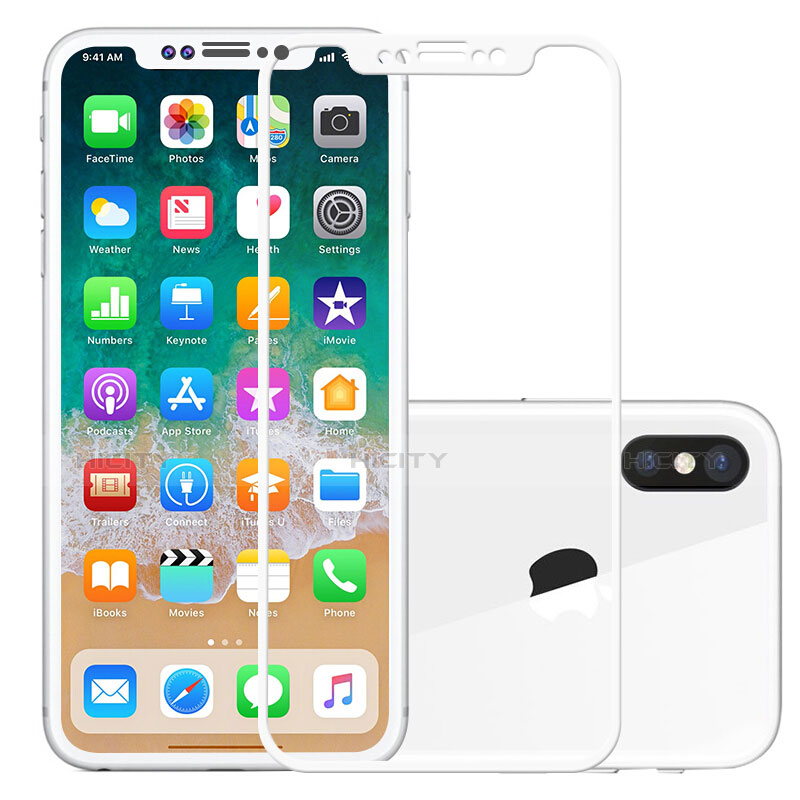 Schutzfolie Full Coverage Displayschutzfolie Panzerfolie Skins zum Aufkleben Gehärtetes Glas Glasfolie F02 für Apple iPhone X Weiß Plus