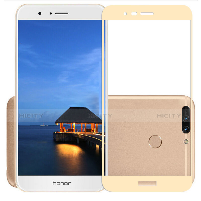 Schutzfolie Full Coverage Displayschutzfolie Panzerfolie Skins zum Aufkleben Gehärtetes Glas Glasfolie F02 für Huawei Honor 8 Pro Gold groß