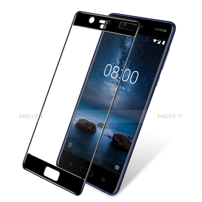 Schutzfolie Full Coverage Displayschutzfolie Panzerfolie Skins zum Aufkleben Gehärtetes Glas Glasfolie F02 für Nokia 8 Schwarz