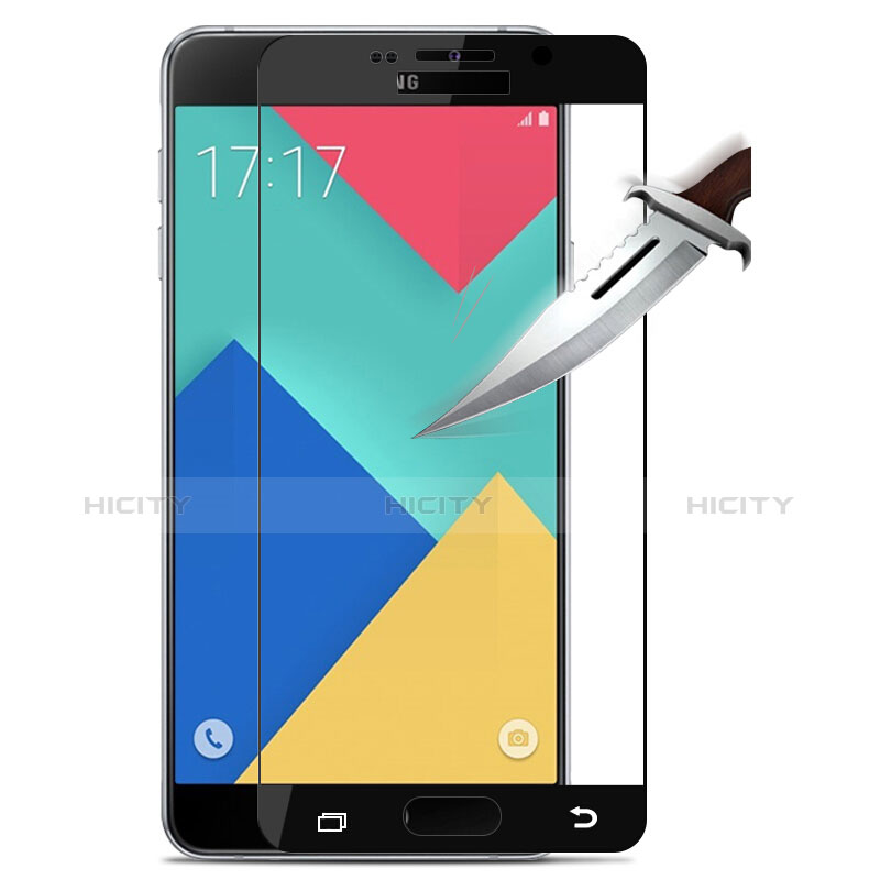 Schutzfolie Full Coverage Displayschutzfolie Panzerfolie Skins zum Aufkleben Gehärtetes Glas Glasfolie F02 für Samsung Galaxy A9 (2016) A9000 Schwarz