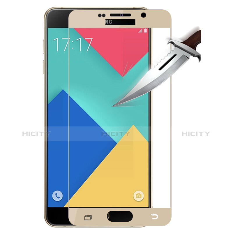 Schutzfolie Full Coverage Displayschutzfolie Panzerfolie Skins zum Aufkleben Gehärtetes Glas Glasfolie F02 für Samsung Galaxy A9 Pro (2016) SM-A9100 Gold