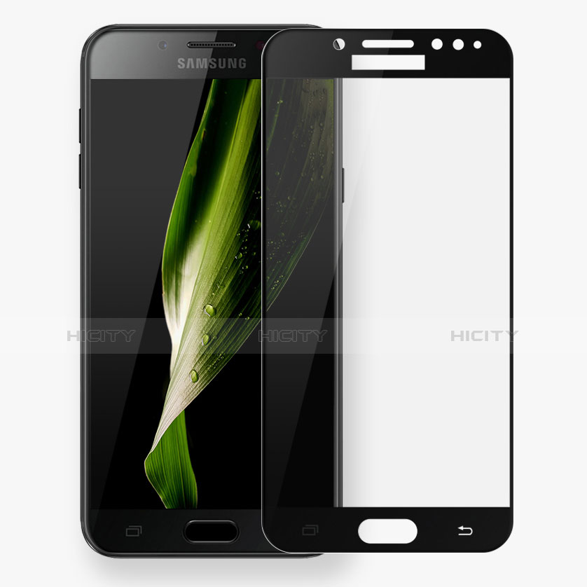 Schutzfolie Full Coverage Displayschutzfolie Panzerfolie Skins zum Aufkleben Gehärtetes Glas Glasfolie F02 für Samsung Galaxy C7 (2017) Schwarz