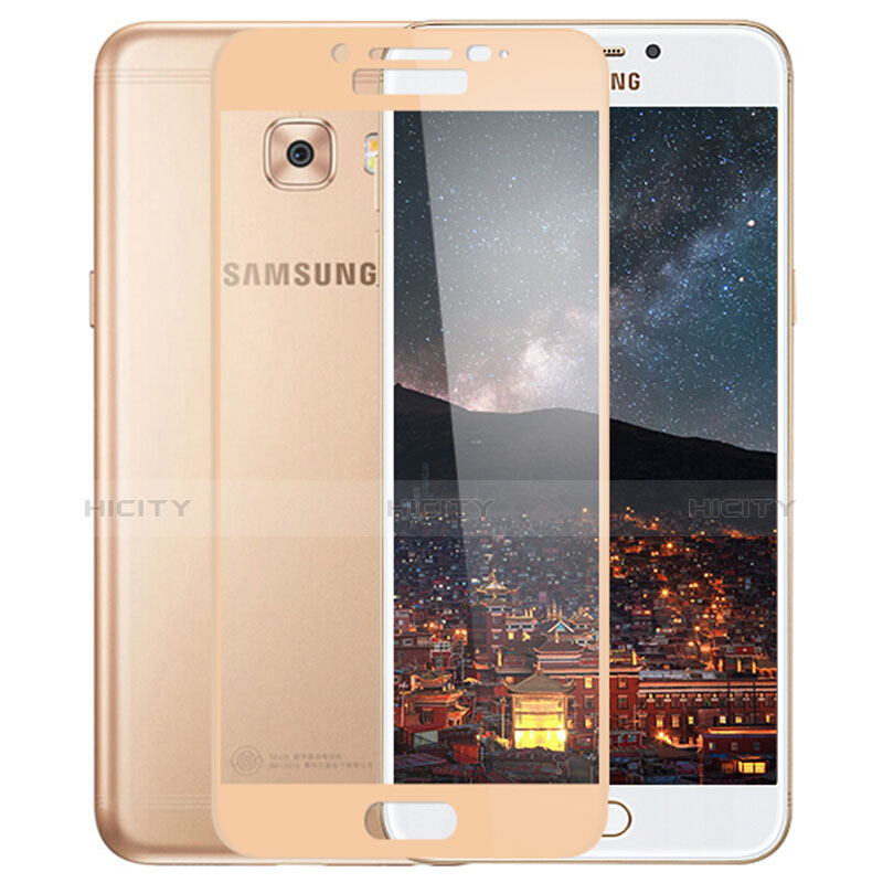 Schutzfolie Full Coverage Displayschutzfolie Panzerfolie Skins zum Aufkleben Gehärtetes Glas Glasfolie F02 für Samsung Galaxy C7 Pro C7010 Gold