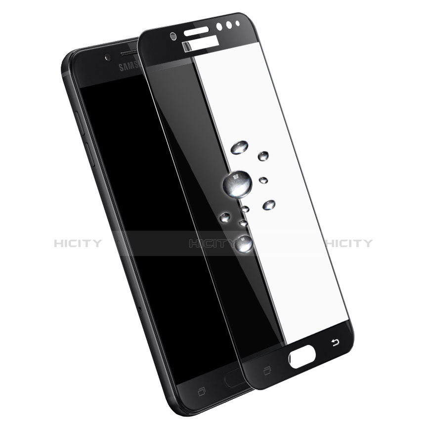 Schutzfolie Full Coverage Displayschutzfolie Panzerfolie Skins zum Aufkleben Gehärtetes Glas Glasfolie F02 für Samsung Galaxy J7 Plus Schwarz