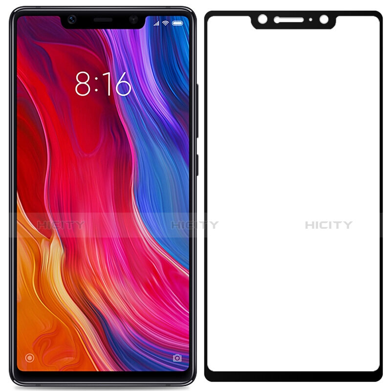 Schutzfolie Full Coverage Displayschutzfolie Panzerfolie Skins zum Aufkleben Gehärtetes Glas Glasfolie F02 für Xiaomi Mi 8 SE Schwarz