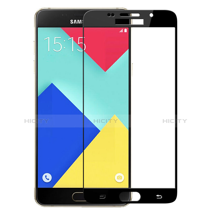 Schutzfolie Full Coverage Displayschutzfolie Panzerfolie Skins zum Aufkleben Gehärtetes Glas Glasfolie F03 für Samsung Galaxy A9 Pro (2016) SM-A9100 Schwarz