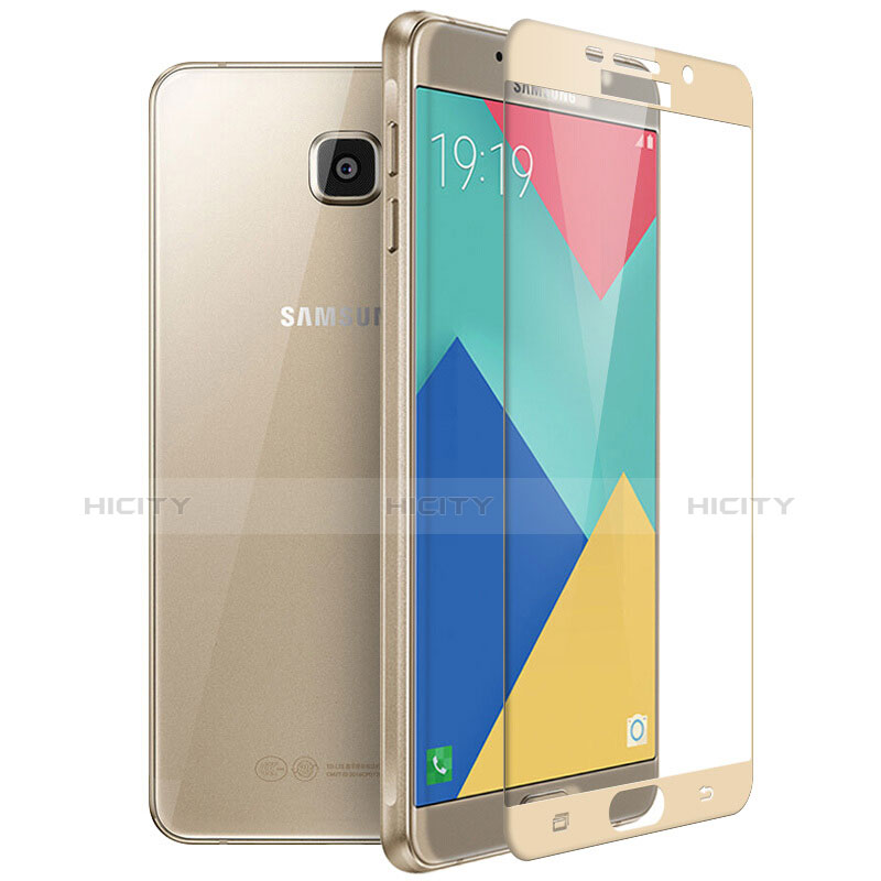 Schutzfolie Full Coverage Displayschutzfolie Panzerfolie Skins zum Aufkleben Gehärtetes Glas Glasfolie F04 für Samsung Galaxy A9 (2016) A9000 Gold groß