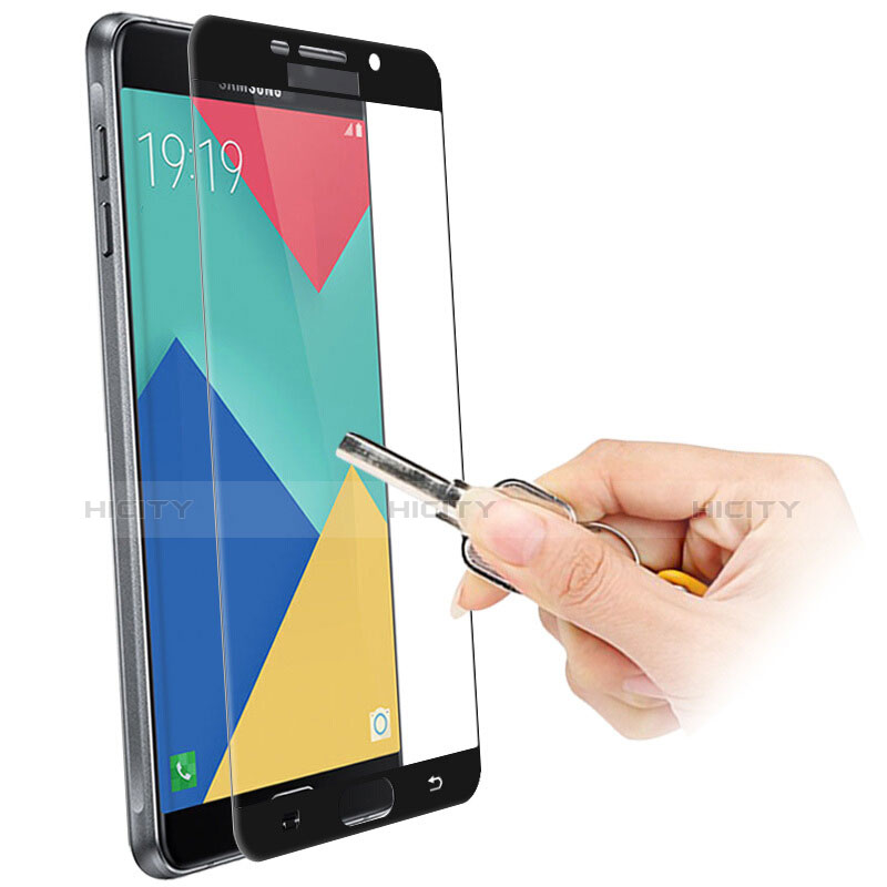 Schutzfolie Full Coverage Displayschutzfolie Panzerfolie Skins zum Aufkleben Gehärtetes Glas Glasfolie F04 für Samsung Galaxy A9 (2016) A9000 Schwarz