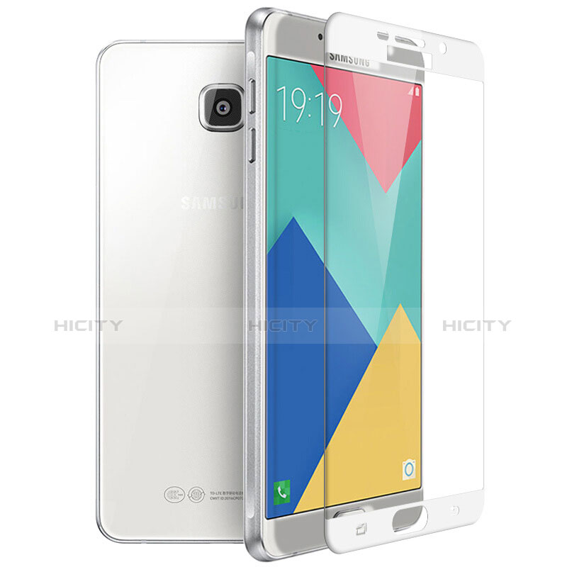 Schutzfolie Full Coverage Displayschutzfolie Panzerfolie Skins zum Aufkleben Gehärtetes Glas Glasfolie F04 für Samsung Galaxy A9 (2016) A9000 Weiß