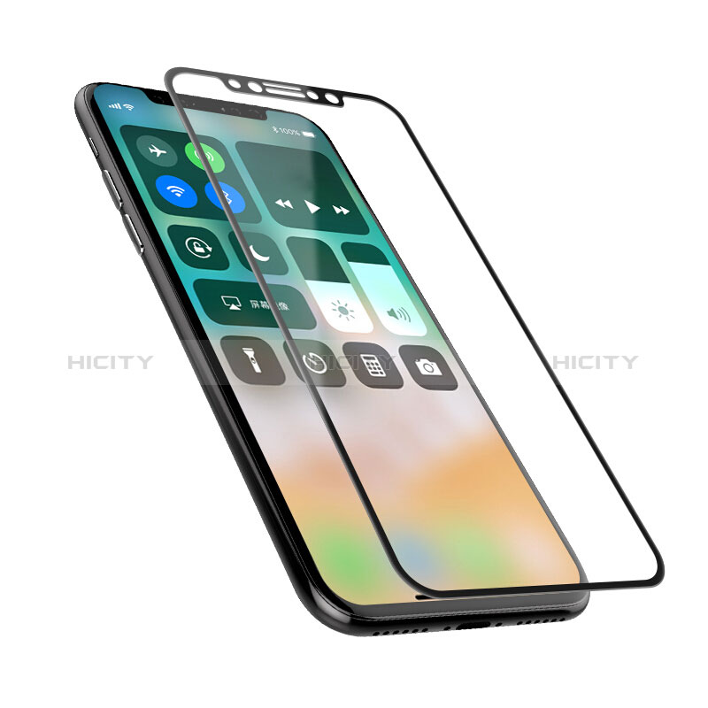 Schutzfolie Full Coverage Displayschutzfolie Panzerfolie Skins zum Aufkleben Gehärtetes Glas Glasfolie F05 für Apple iPhone X Schwarz groß