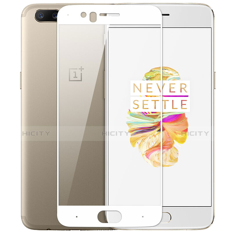 Schutzfolie Full Coverage Displayschutzfolie Panzerfolie Skins zum Aufkleben Gehärtetes Glas Glasfolie F06 für OnePlus 5 Weiß